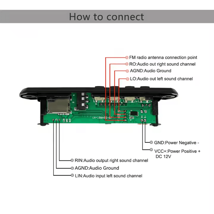 Modulo Reproductor MP3 USB AUX Bluetooth FM TF Card 12V Ref: JQ-D096BT - Image 5