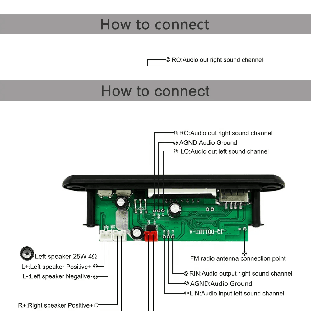 Modulo Amplificador USB AUX Bluetooth FM SD 12V - 2X25Wtts Ref: JQ-D011BT - Image 4