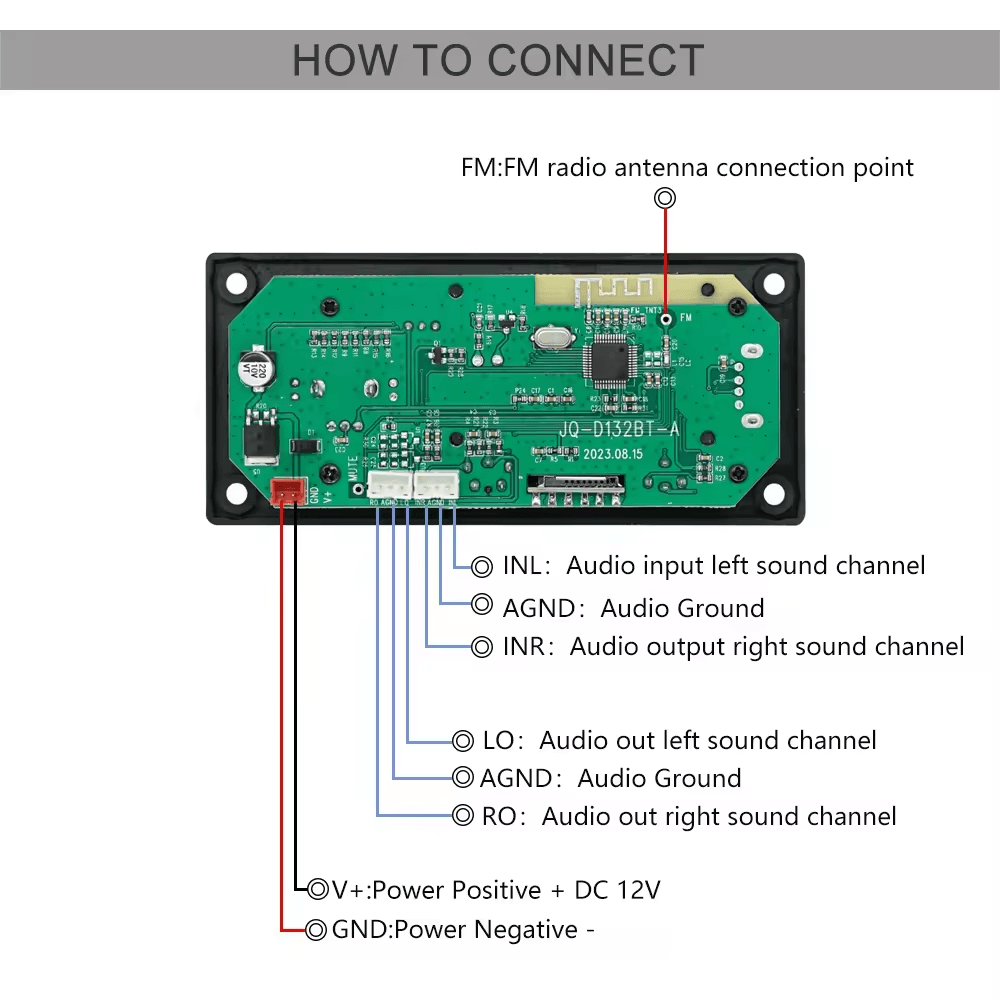 Modulo Reproductor MP3 USB AUX Bluetooth FM TF Card 12V Ref: JQ-D132BT - Image 4