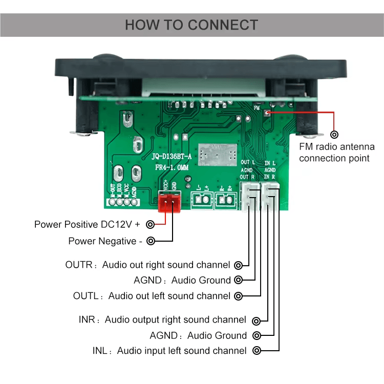 Modulo Reproductor MP3 USB AUX Bluetooth FM TF Card 12V Ref: JQ-D136BT - Image 4