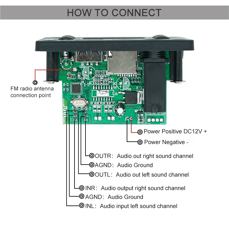 Modulo Amplificador USB AUX Bluetooth FM SD 7-16V 2x25Wtts Ref: JQ-D136BT-AMP - Image 4