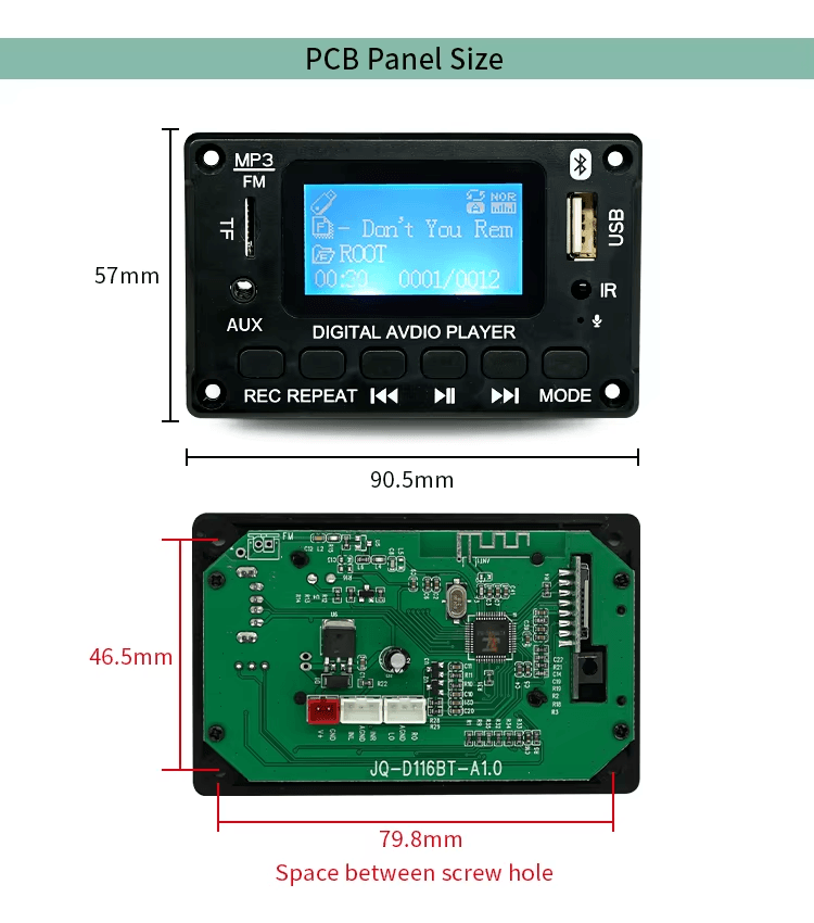 Modulo Reproductor MP3 USB AUX Bluetooth FM TF Card 12V Ref: JQ-D116BT - Image 4