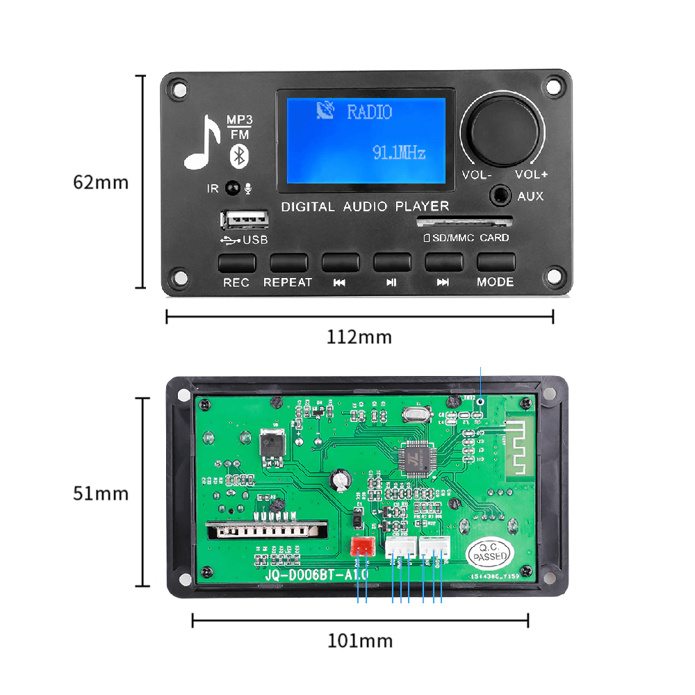 Modulo Reproductor MP3 USB AUX Bluetooth FM TF Card 12V Ref: JQ-D006BT - Image 4