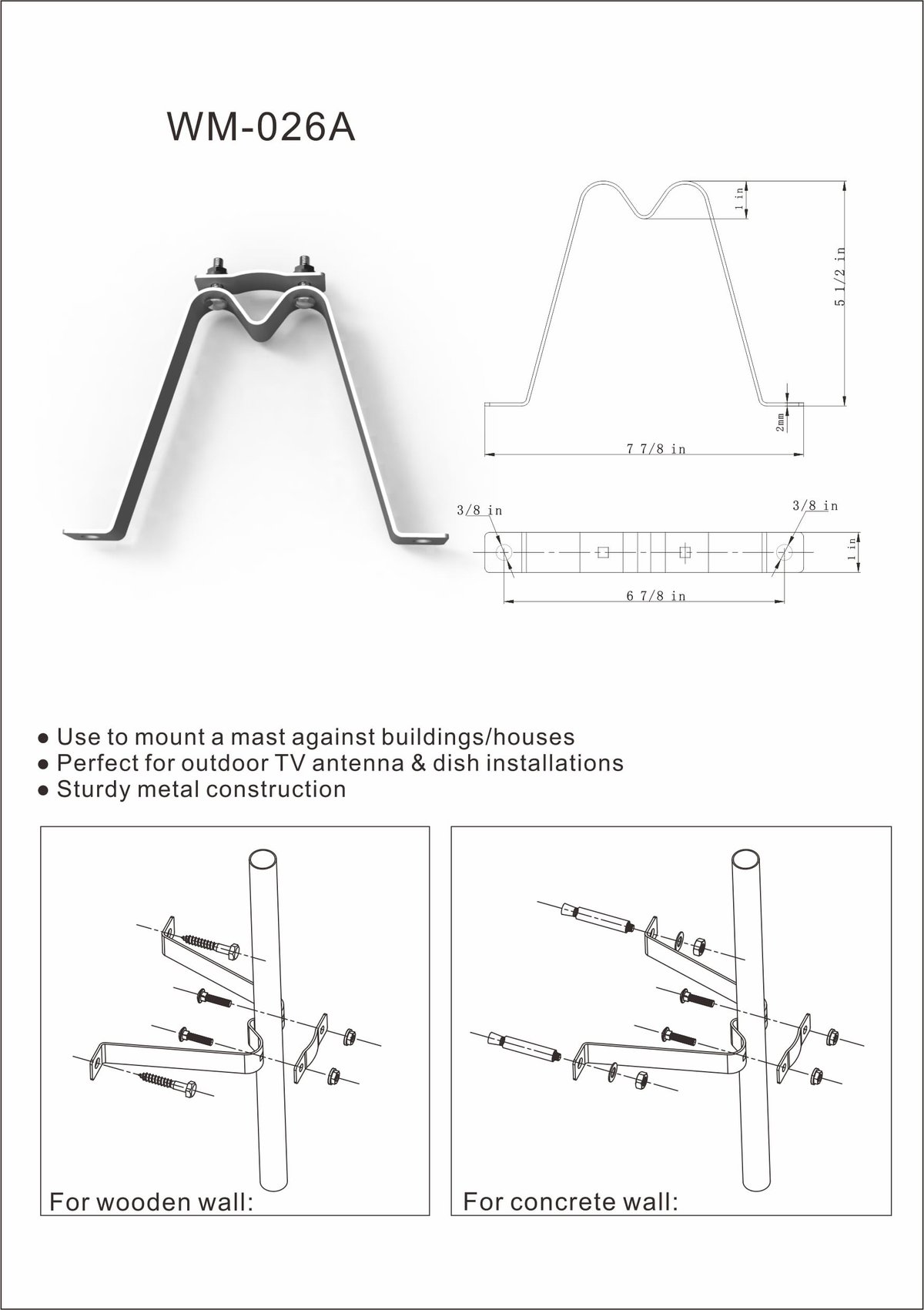 Kit Abrazaderas de Montaje en Pared para Mástil ó Poste de Antena TV, Satelite - Image 2