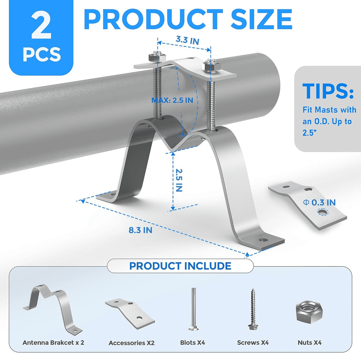 Kit Abrazaderas de Montaje en Pared para Mástil ó Poste de Antena TV, Satelite - Image 4
