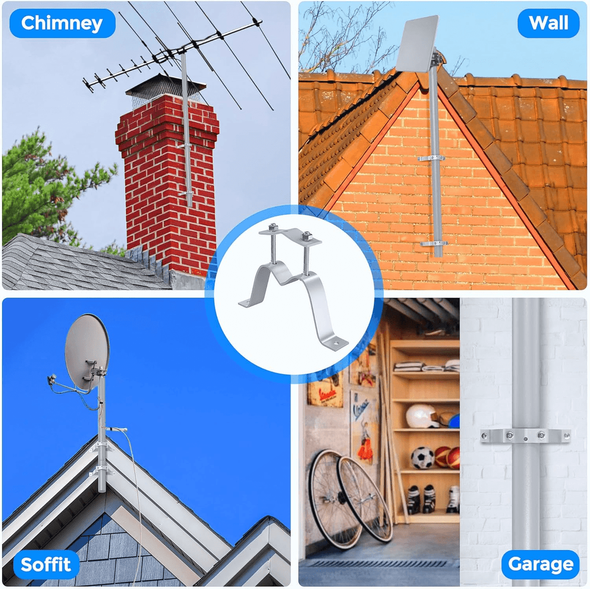 Kit Abrazaderas de Montaje en Pared para Mástil ó Poste de Antena TV, Satelite - Image 5