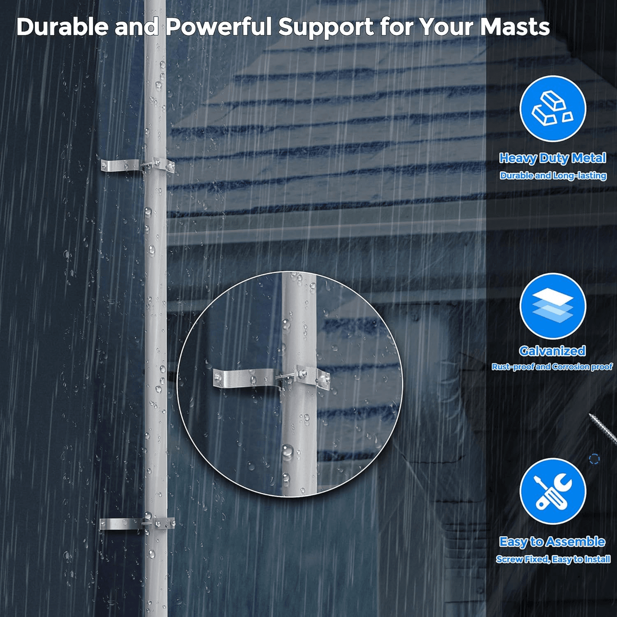 Kit Abrazaderas de Montaje en Pared para Mástil ó Poste de Antena TV, Satelite - Image 9